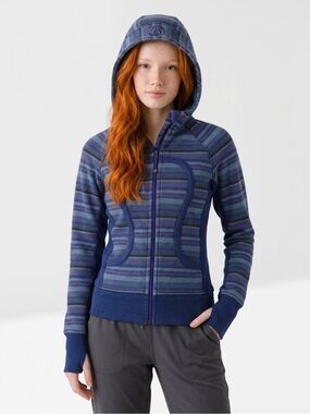 lululemon Blue Striped Zip-Up Scuba Hoodie